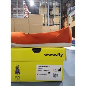 FLY London Leather Slip-on Shoes Yaho Poppy Orange, size 8